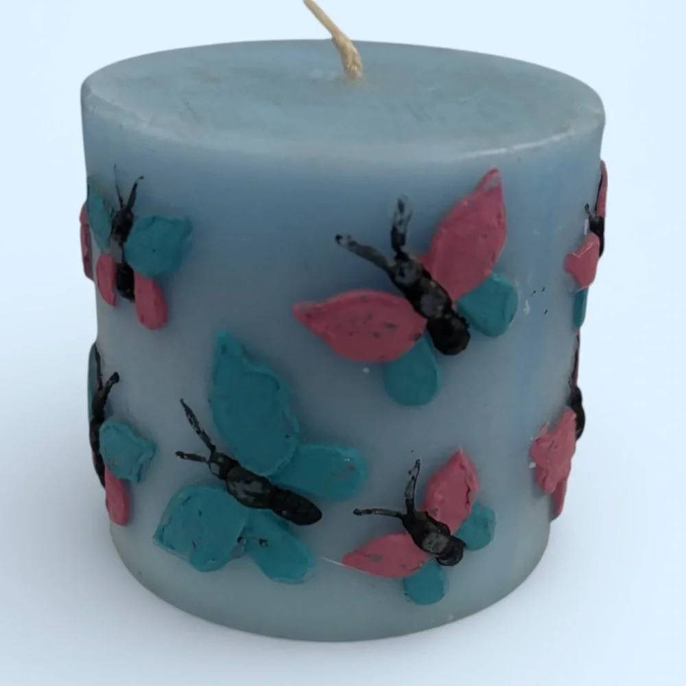 Blue & Pink Vintage Butterfly Candle from the 70’s in great condition